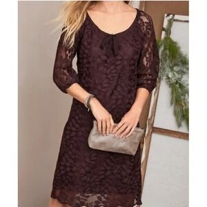 Garnet Hill Bohème‎ Burgundy Lace Overlay Sheer Sleeves Scoop Neck Dress Size 4